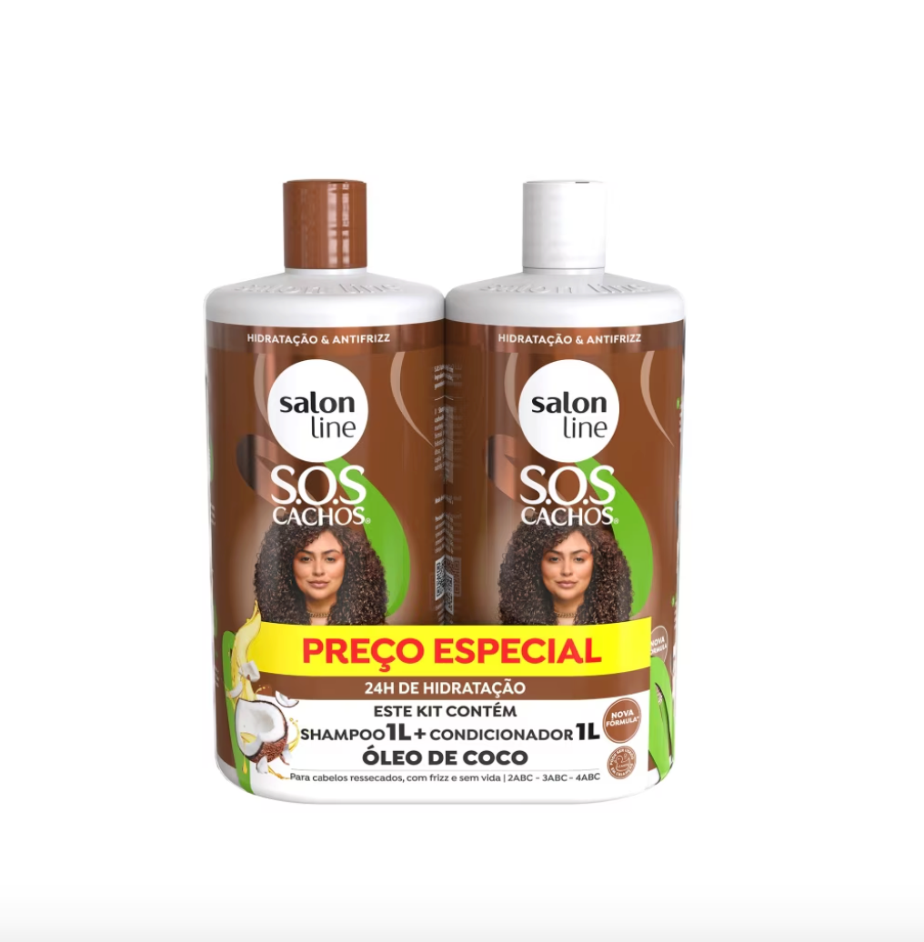 Kit SOS Cachos Coco Profundo Shampoo e Condicionador Litrão Salon Line