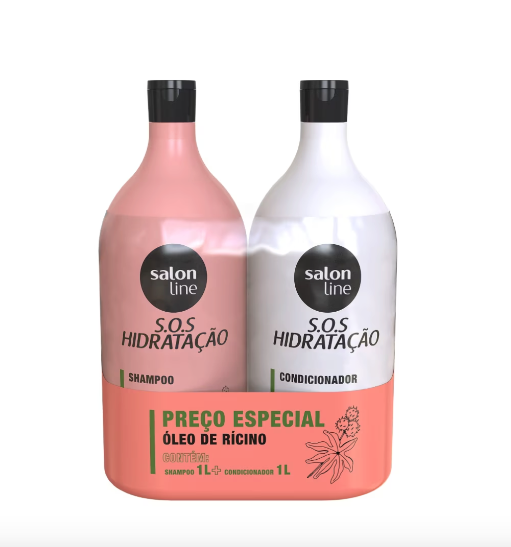 Kit S.O.S Hidratação Óleo de Rícino Shampoo e Condicionador Litrão Salon Line