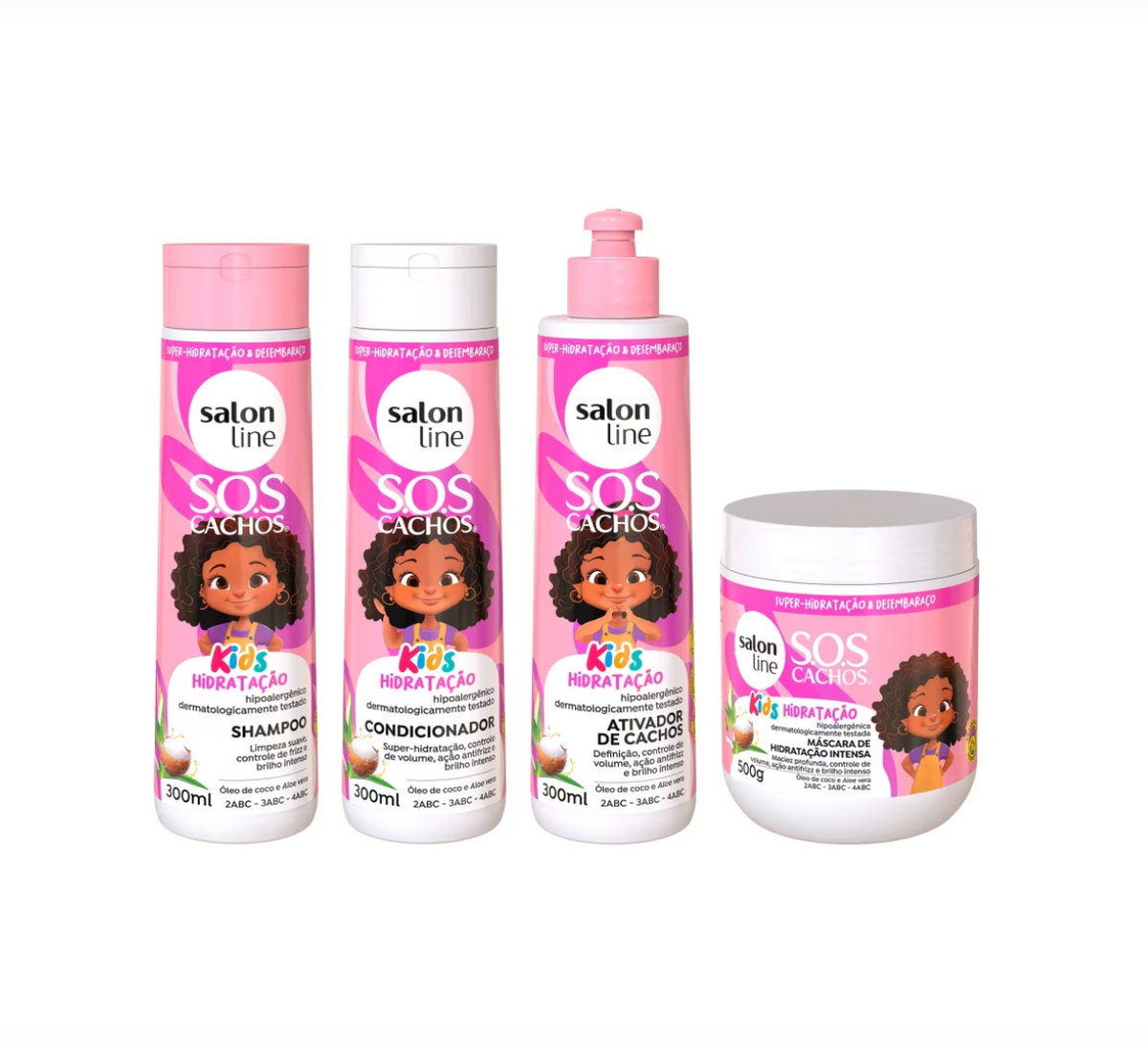 Kit Shampoo + Condicionador + Máscara + Ativador de Cachos SOS Cachos Kids Hidratação Salon Line